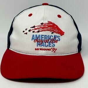 Vintage 90s Bay Meadows Racetrack Hat Baseball Cap Horse Racing Strapback Blue